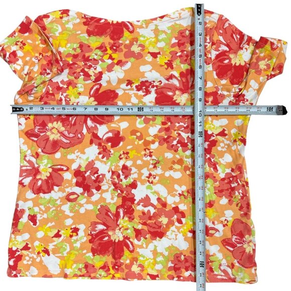 Charter Club Top Womens Floral Print Pima Cotton T-Shirt 2X Short Sleeve Orange - Picture 5 of 6